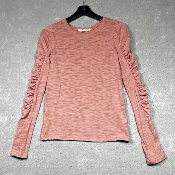 We The Free Tops - We the Free Top Womens XS Pink Ruched Long Sleeve Natasha Ruffle Shirt